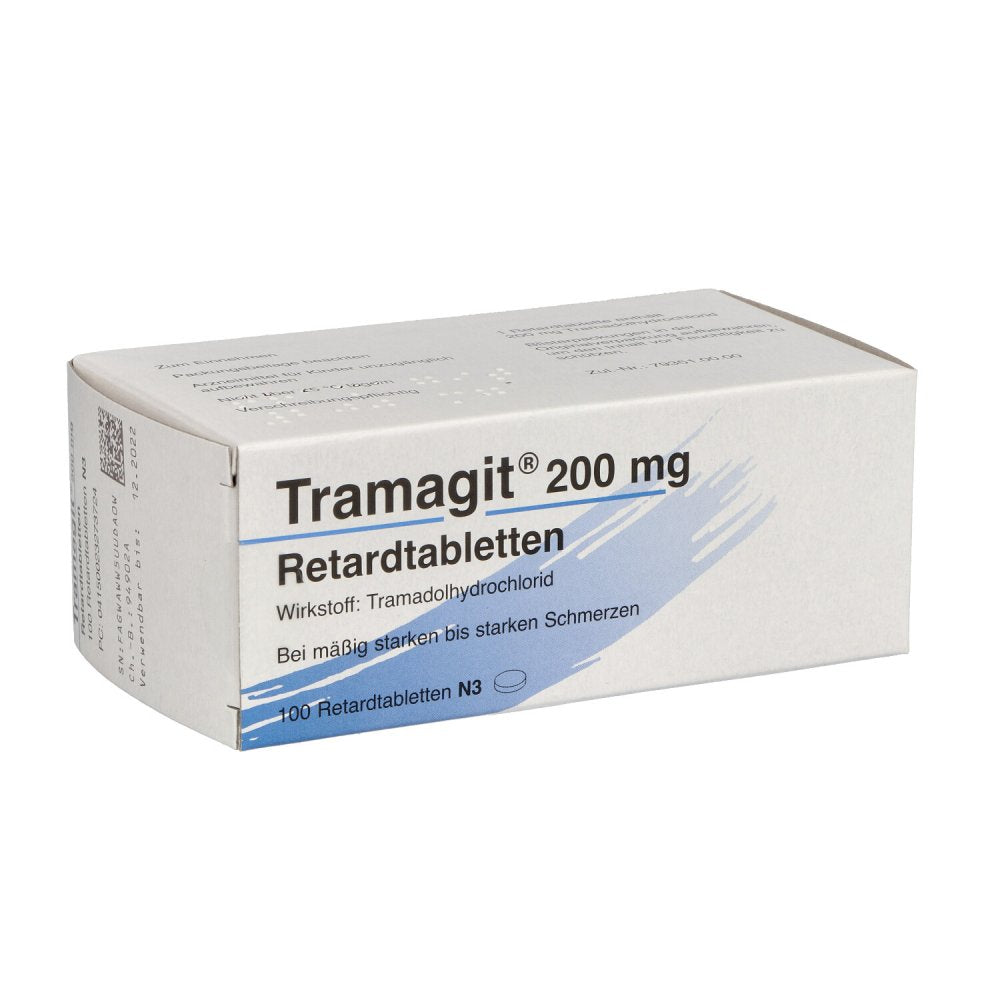 Das Produktfoto zeigt Tramagit 200 Mg Retardtabletten (100 stk) PZN 02327372