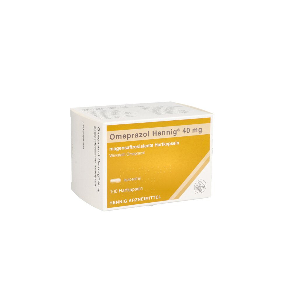 Das Produktfoto zeigt Omeprazol Hennig 40 Mg Magensaftres.Hartkaps. (100 stk) PZN 02331451