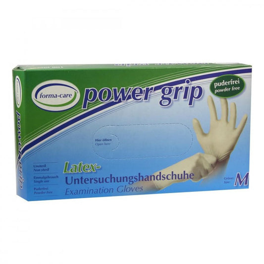 Das Produktfoto zeigt Forma-Care Latex Power Grip Handschuhe Gr.M (100 stk) PZN 02335489
