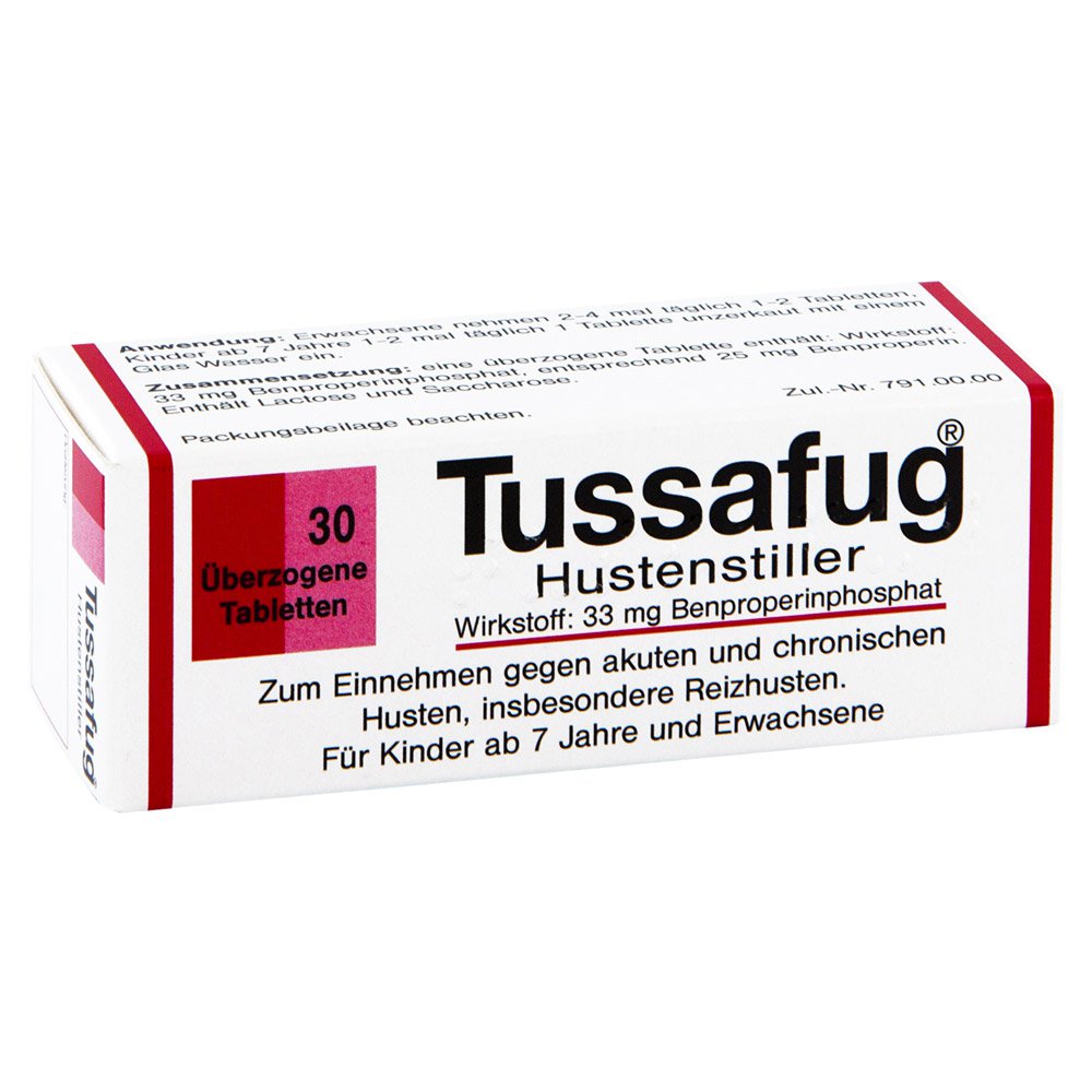 Das Produktfoto zeigt Tussafug Überzogene Tabletten (30 stk) PZN 02359946
