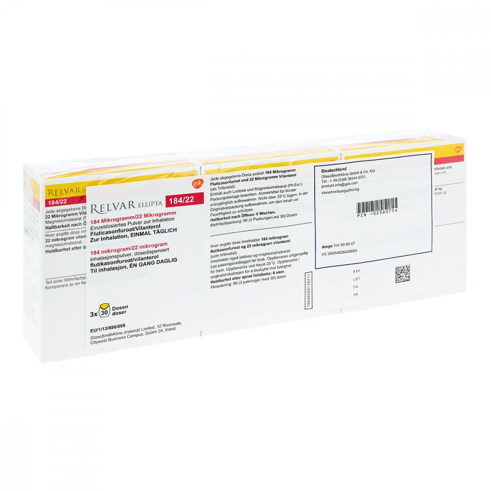 Relvar Ellipta 184 Mikrogramm/22 Mikrogramm Inh.P. (3X30 stk)