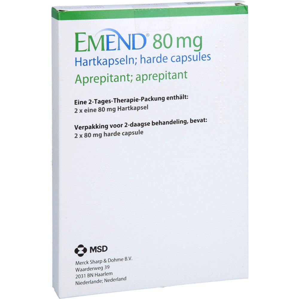 Das Produktfoto zeigt Emend 80 Mg Hartkapseln (2 stk) PZN 02364367