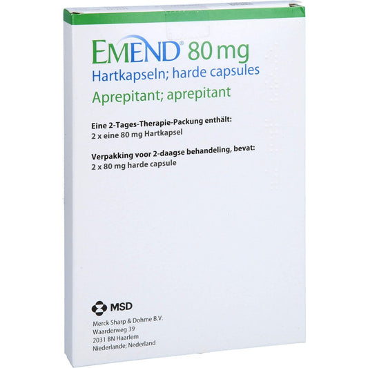 Das Produktfoto zeigt Emend 80 Mg Hartkapseln (2 stk) PZN 02364367