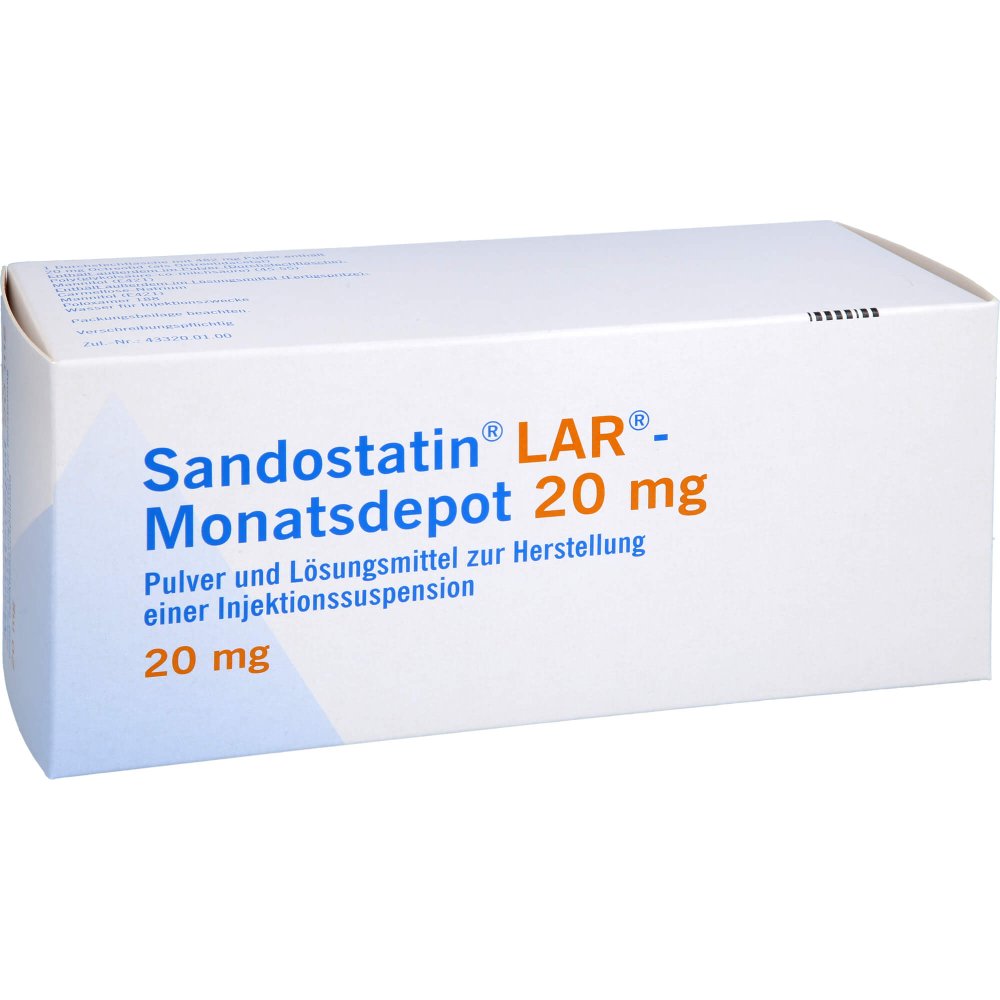 Das Produktfoto zeigt Sandostatin Lar-Monatsdepot 20 Mg Pls Dsfl. (3 stk) PZN 02364692