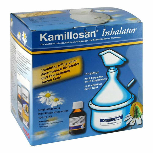 Das Produktfoto zeigt Kamillosan Konzentrat + Inhalator (100 ml) PZN 02395563