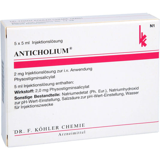 Das Produktfoto zeigt Anticholium Ampullen (5X5 ml) PZN 02398142