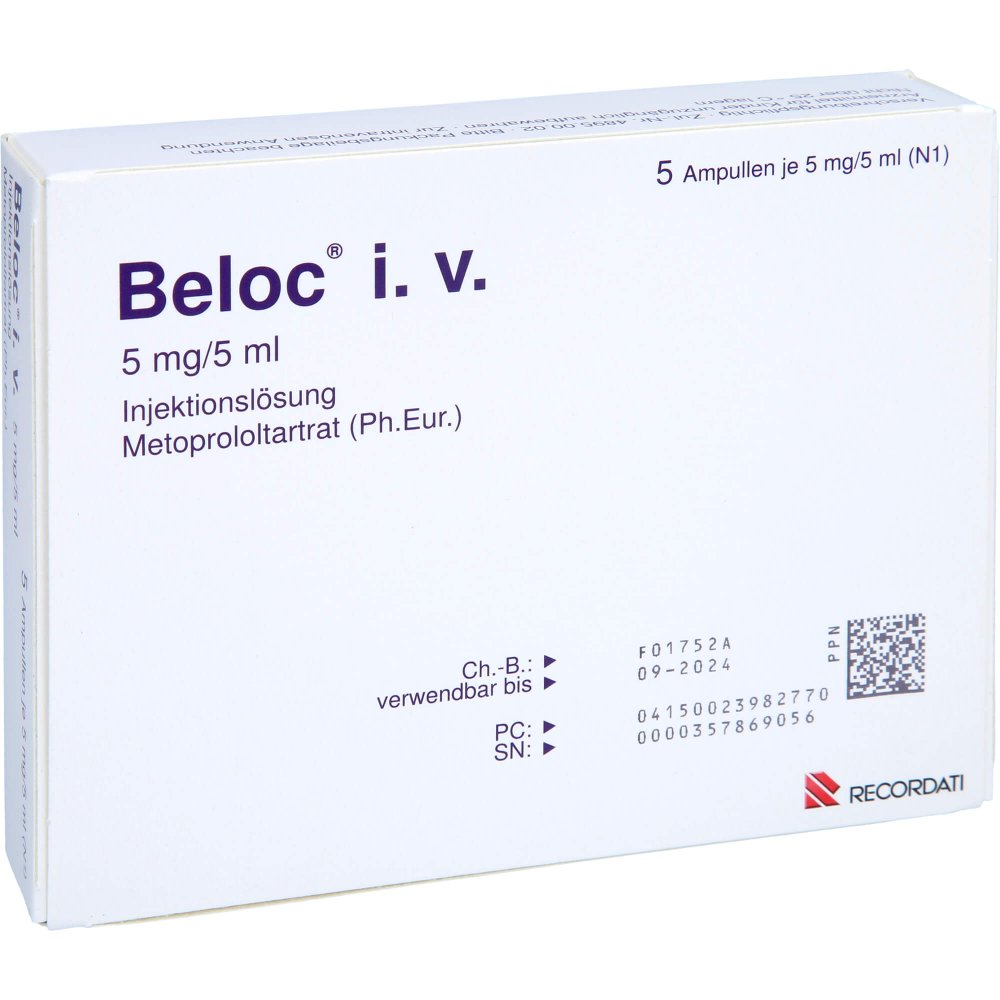 Das Produktfoto zeigt Beloc I.V. Injektionslösung (5X5 ml) PZN 02398277