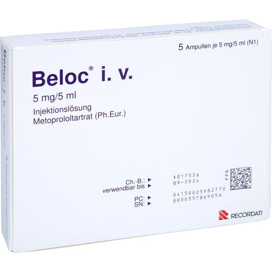 Das Produktfoto zeigt Beloc I.V. Injektionslösung (5X5 ml) PZN 02398277