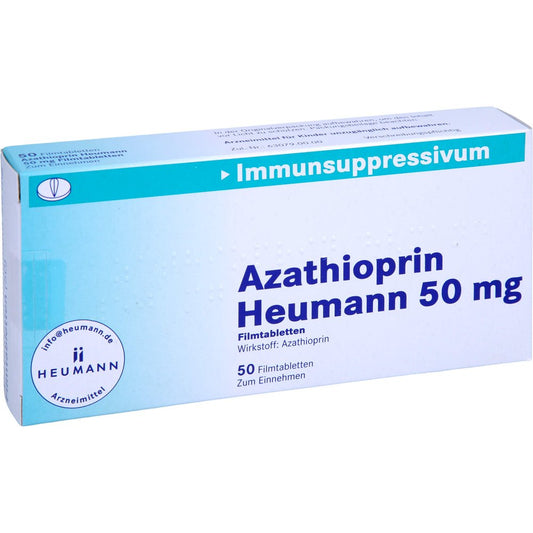 Das Produktfoto zeigt Azathioprin Heumann 50 Mg Filmtabletten (50 stk) PZN 02407378