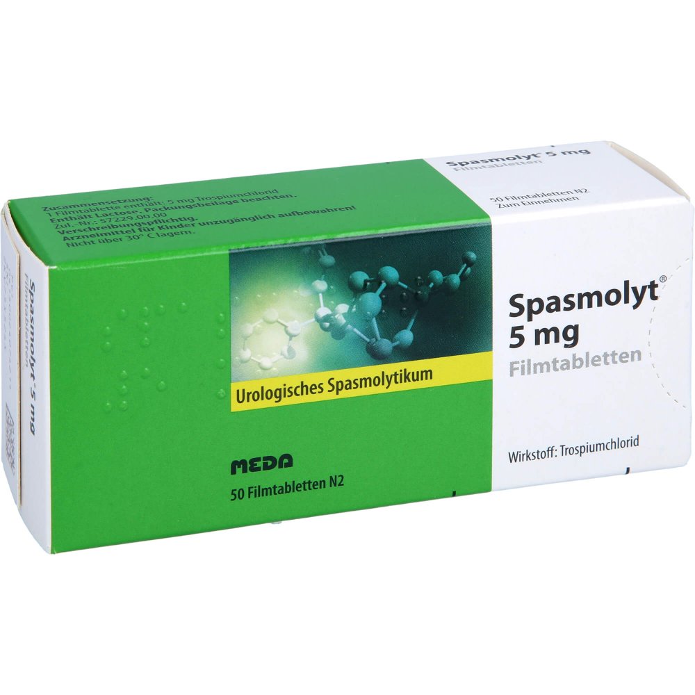 Das Produktfoto zeigt Spasmolyt 5 Mg Filmtabletten (50 stk) PZN 02407421