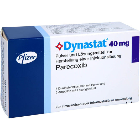 Das Produktfoto zeigt Dynastat 40 Mg Plv.U.Lösungsm.Z.Her.E.Inj.-Lsg. (5 stk) PZN 02410009