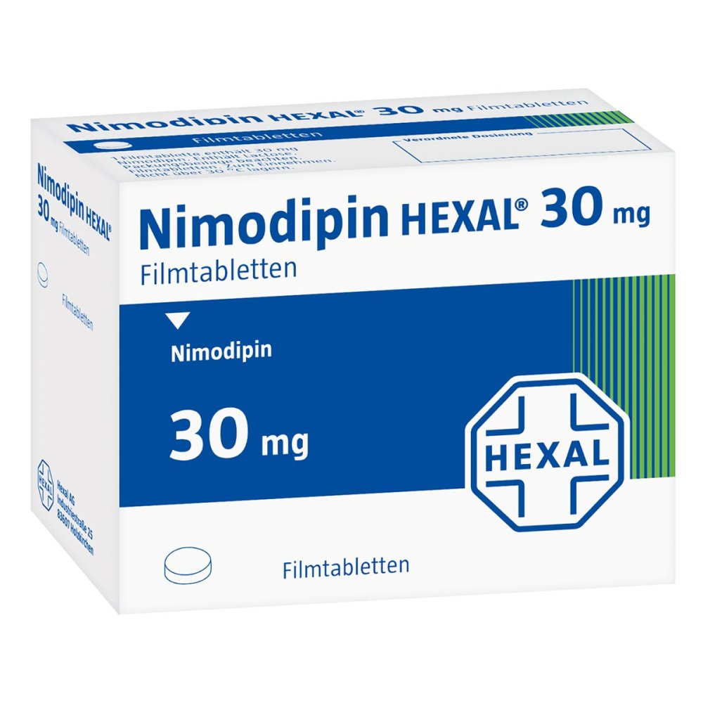Das Produktfoto zeigt Nimodipin Hexal 30 Mg Filmtabletten (30 stk) PZN 02421964