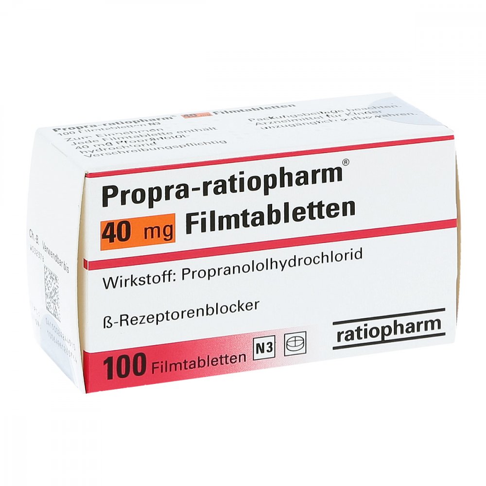 Das Produktfoto zeigt Propra-Ratiopharm 40 Mg Filmtabletten (100 stk) PZN 02424431