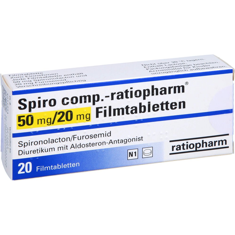 Das Produktfoto zeigt Spiro Comp.-Ratiopharm 50 Mg/20 Mg Filmtabletten (20 stk) PZN 02424477