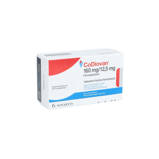 Das Produktfoto zeigt Codiovan 160 Mg/12,5 Mg Filmtabletten (98 stk) PZN 02428883