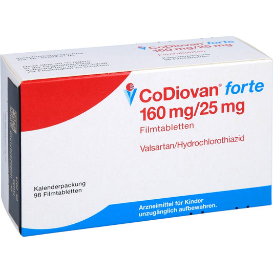 Das Produktfoto zeigt Codiovan Forte 160 Mg/25 Mg Filmtabletten (98 stk) PZN 02428966