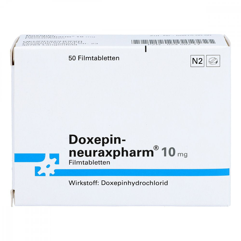 Das Produktfoto zeigt Doxepin-Neuraxpharm 10 Mg Filmtabletten (50 stk) PZN 02458217