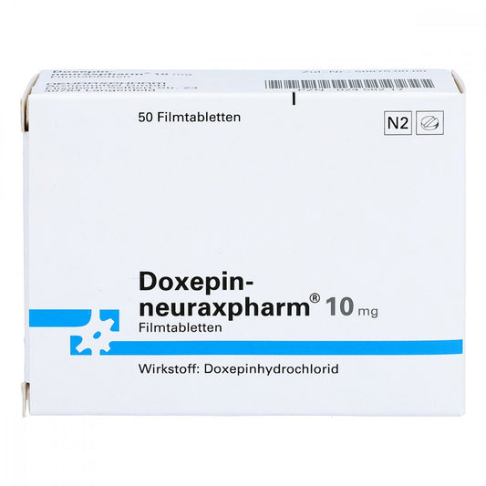 Das Produktfoto zeigt Doxepin-Neuraxpharm 10 Mg Filmtabletten (50 stk) PZN 02458217
