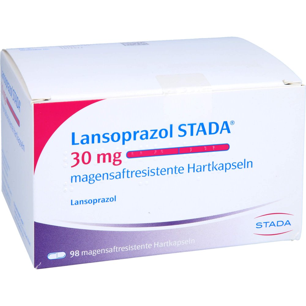 Das Produktfoto zeigt Lansoprazol Stada 30 Mg Magensaftres.Hartkapseln (98 stk) PZN 02466547