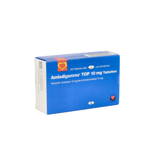 Das Produktfoto zeigt Amlodigamma Top 10 Mg Tabletten (100 stk) PZN 02490043