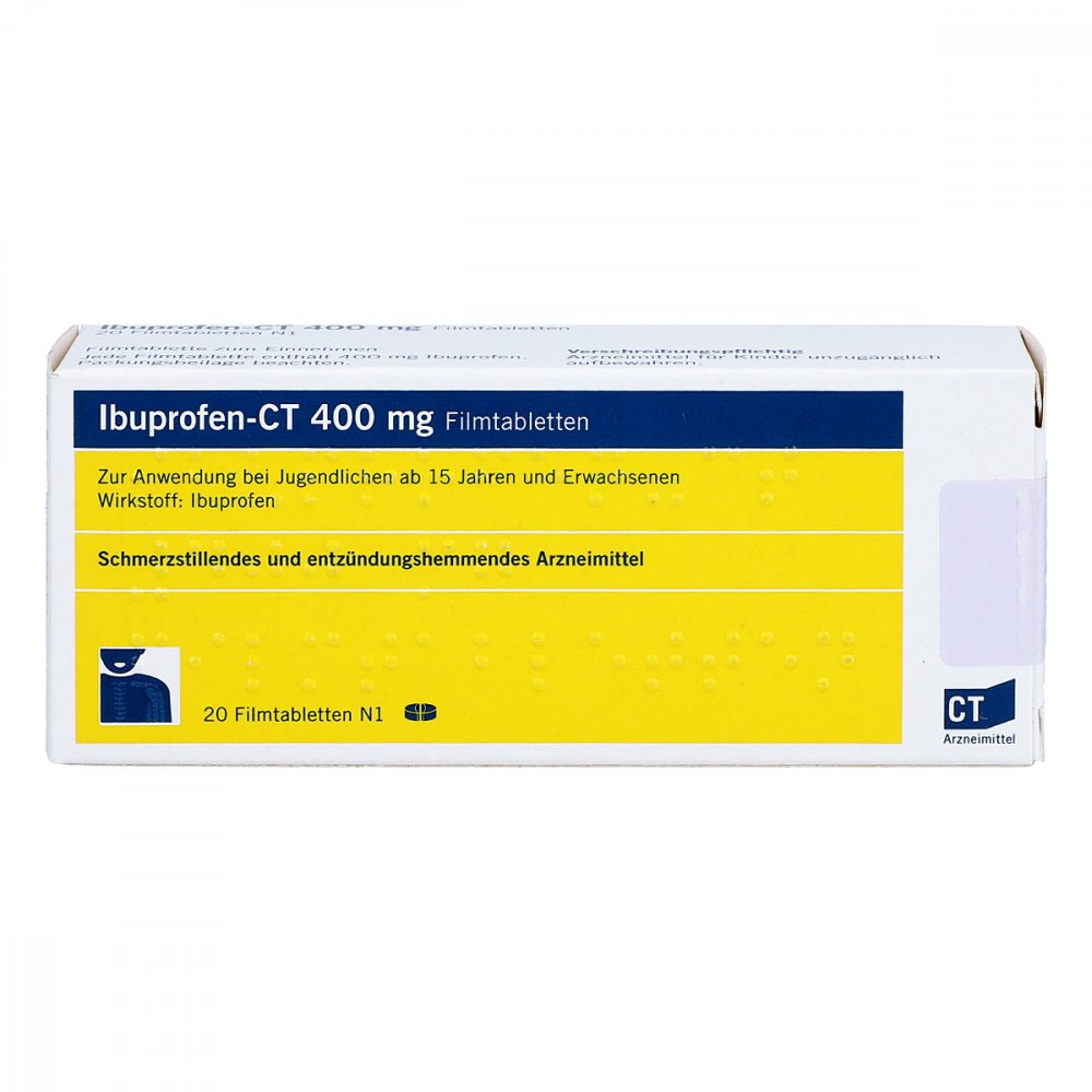 Das Produktfoto zeigt Ibuprofen-Ct 400 Mg Filmtabletten (20 stk) PZN 02492326