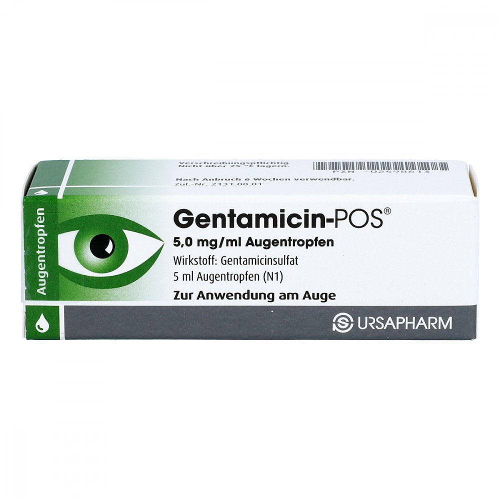 Das Produktfoto zeigt Gentamicin Pos Augentropfen (5 ml) PZN 02498613