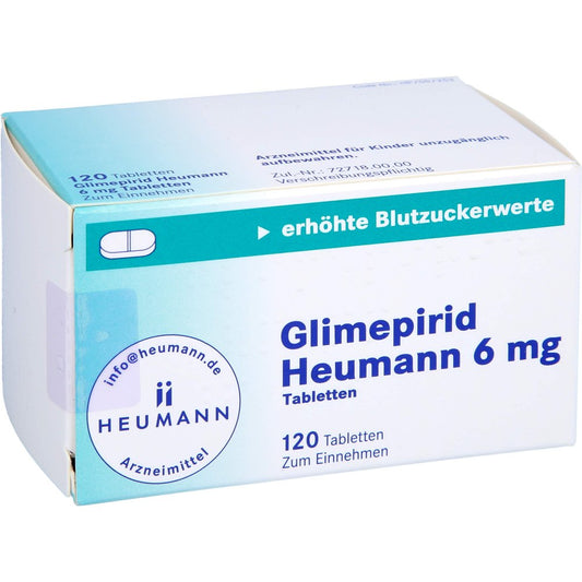 Das Produktfoto zeigt Glimepirid Heumann 6 Mg Tabletten (120 stk) PZN 02499110