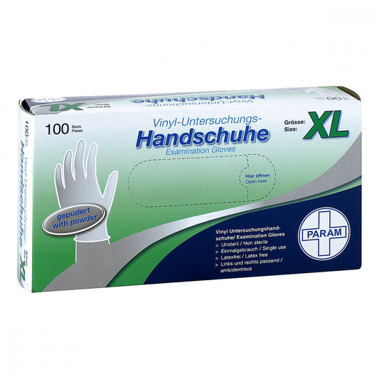 Das Produktfoto zeigt Handschuhe Einmal Vinyl Gepudert Xl (100 stk) PZN 02500416