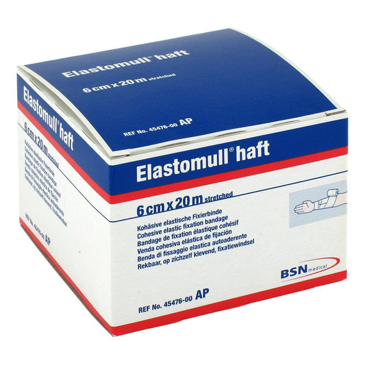 Das Produktfoto zeigt Elastomull Haft 6 Cmx20 M Fixierbinde (1 stk) PZN 02507097