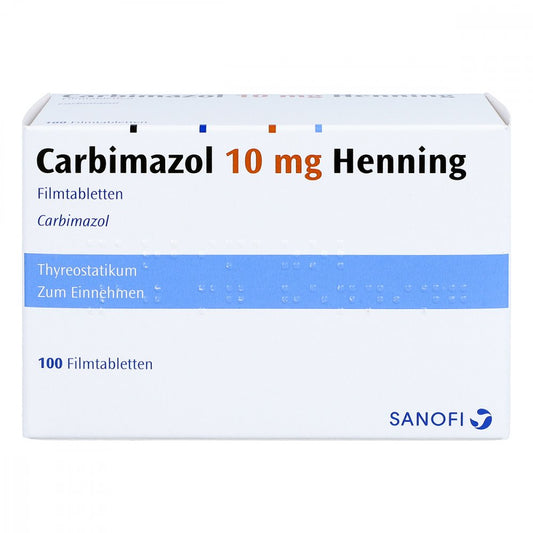 Das Produktfoto zeigt Carbimazol 10 Mg Henning Filmtabletten (100 stk) PZN 02532586