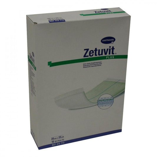 Das Produktfoto zeigt Zetuvit Plus Extrastarke Saugkompr.Steril 20x25 Cm (10 stk) PZN 02536644