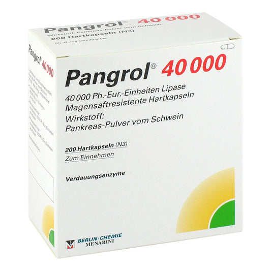 Das Produktfoto zeigt Pangrol 40.000 Hartkps.M.Magensaftr.Überz.Pell. (200 stk) PZN 02537856