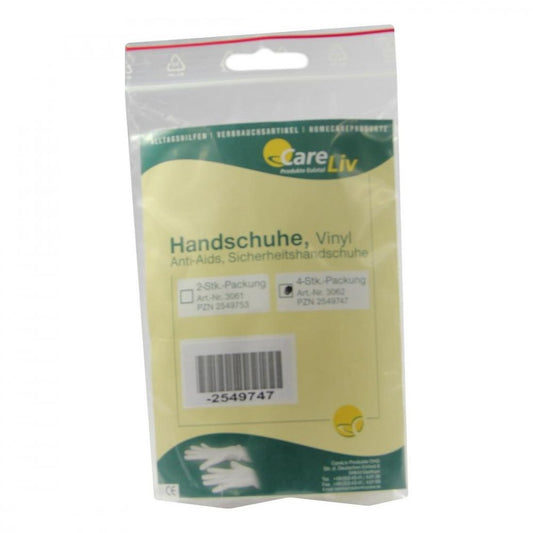 Das Produktfoto zeigt Handschuhe Vinyl Anti Aids (4 stk) PZN 02549747