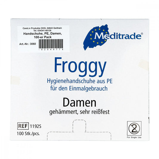 Das Produktfoto zeigt Handschuhe Pe Damen (100 stk) PZN 02549776