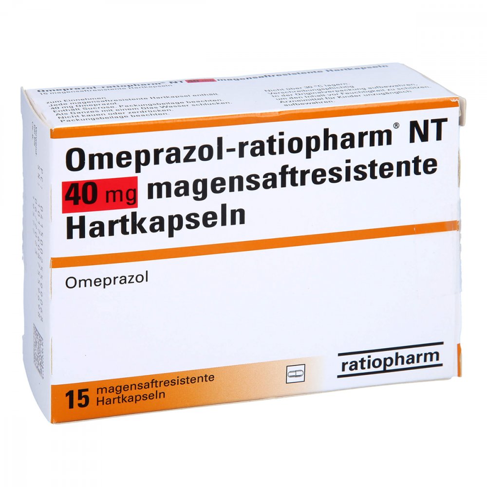 Das Produktfoto zeigt Omeprazol-Ratiopharm Nt 40 Mg Magensaftr.Hartkaps. (15 stk) PZN 02559906