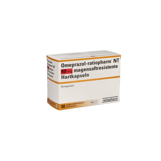 Das Produktfoto zeigt Omeprazol-Ratiopharm Nt 40 Mg Magensaftr.Hartkaps. (50 stk) PZN 02559958