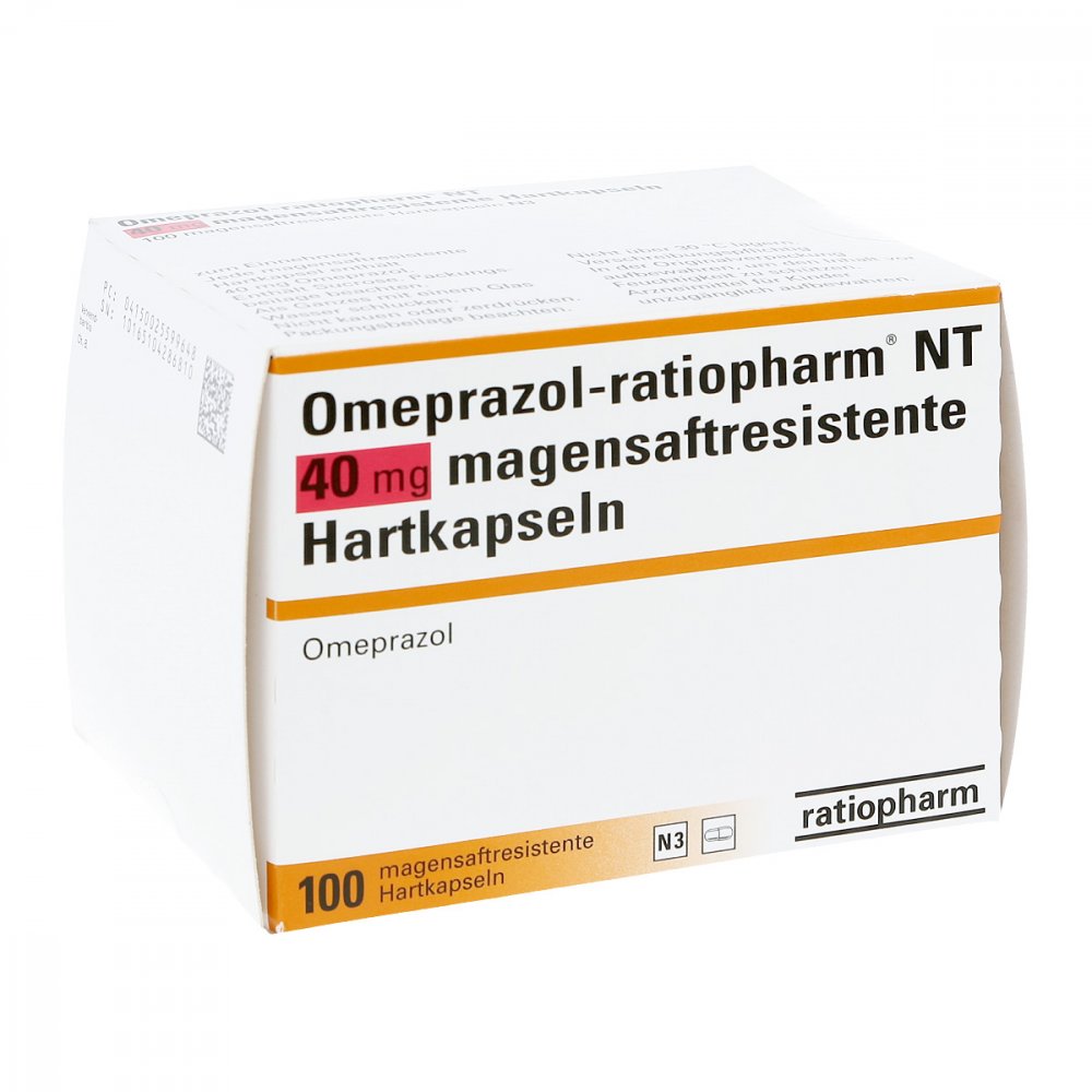 Das Produktfoto zeigt Omeprazol-Ratiopharm Nt 40 Mg Magensaftr.Hartkaps. (100 stk) PZN 02559964