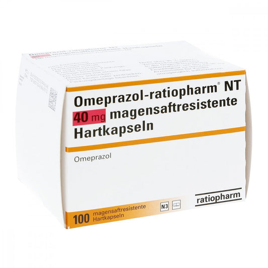 Das Produktfoto zeigt Omeprazol-Ratiopharm Nt 40 Mg Magensaftr.Hartkaps. (100 stk) PZN 02559964