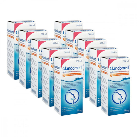 Das Produktfoto zeigt Glandomed Spüllösung (10X500 ml) PZN 02562297