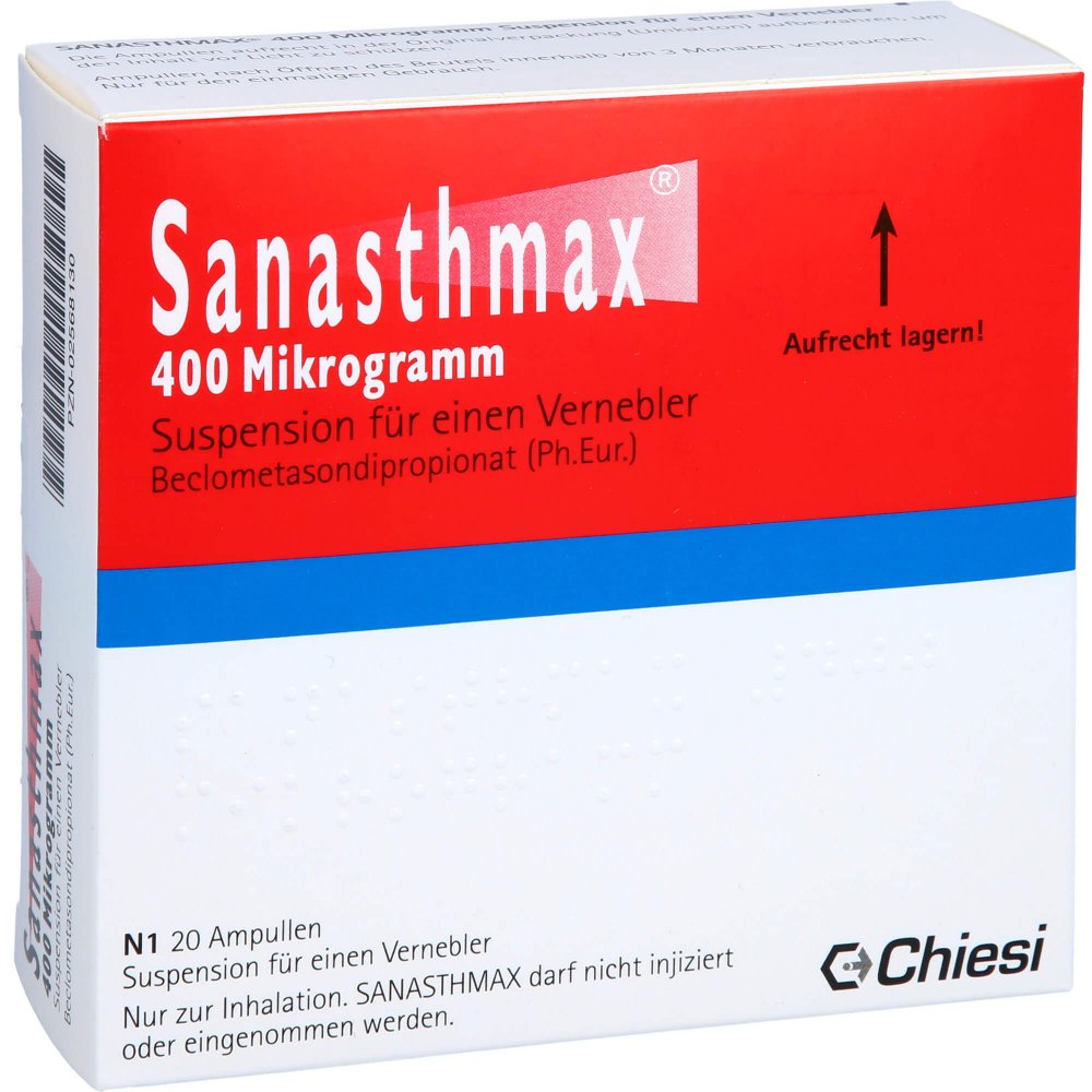 Das Produktfoto zeigt Sanasthmax 400 Μg Suspension F.Einen Vernebler (20X1 ml) PZN 02568130