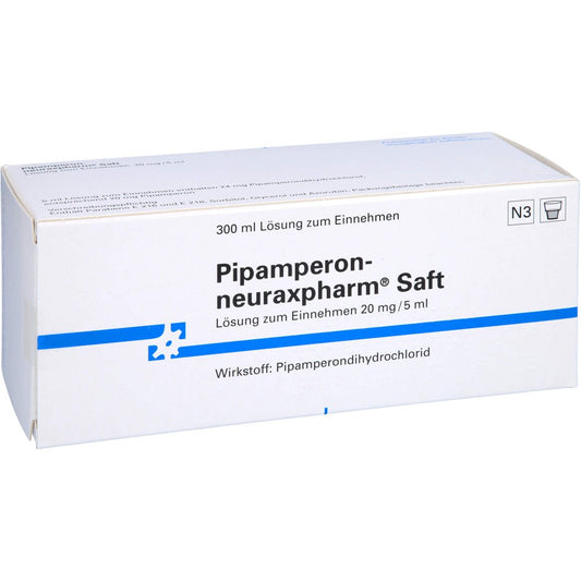 Das Produktfoto zeigt Pipamperon-Neuraxpharm Saft (300 ml) PZN 02572255