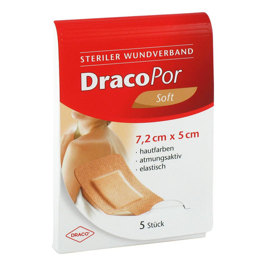 Das Produktfoto zeigt Dracopor Wundverband 5x7,2 Cm Steril Hautfarben (5 stk) PZN 02577703