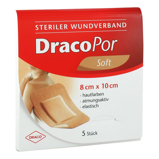 Das Produktfoto zeigt Dracopor Wundverband 8x10 Cm Steril Hautfarben (5 stk) PZN 02577790