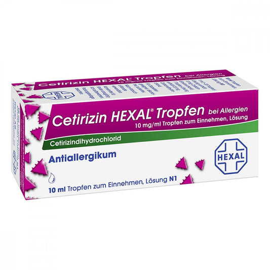 Das Produktfoto zeigt Cetirizin Hexal Tropfen Bei Allergien (10 ml) PZN 02579607