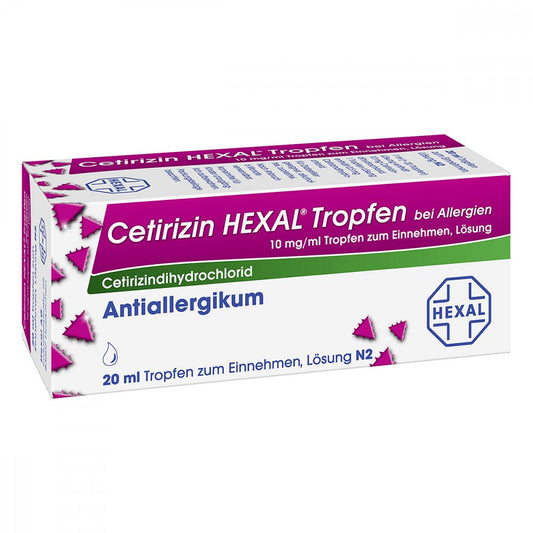 Das Produktfoto zeigt Cetirizin Hexal Tropfen Bei Allergien (20 ml) PZN 02579613