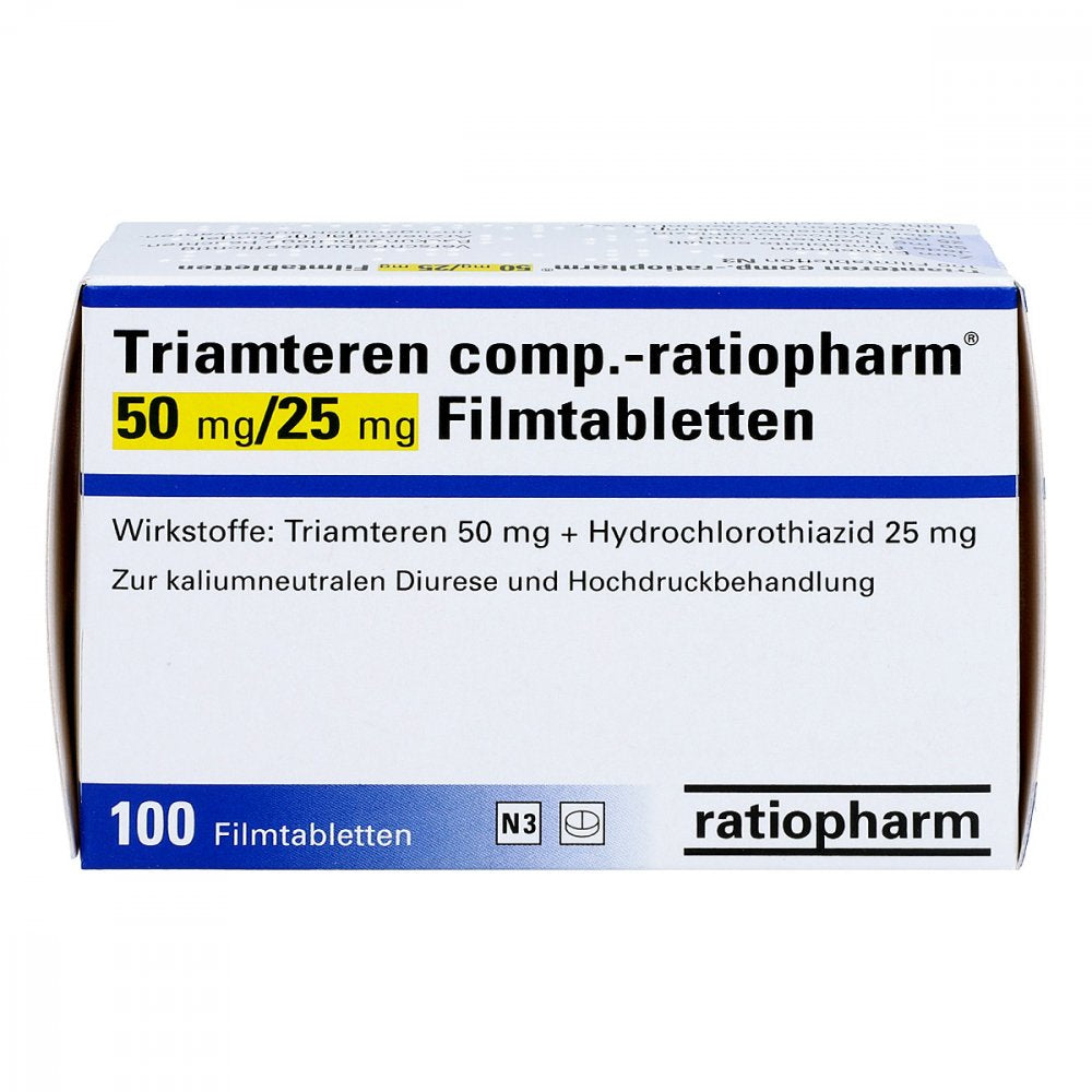Das Produktfoto zeigt Triamteren Comp.-Ratiopharm 50 Mg/25 Mg Filmtabl. (100 stk) PZN 02581952