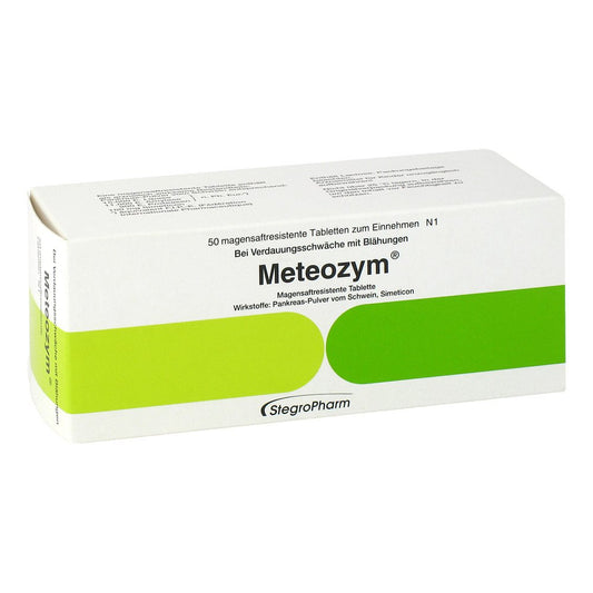 Das Produktfoto zeigt Meteozym Filmtabletten (50 stk) PZN 02584790