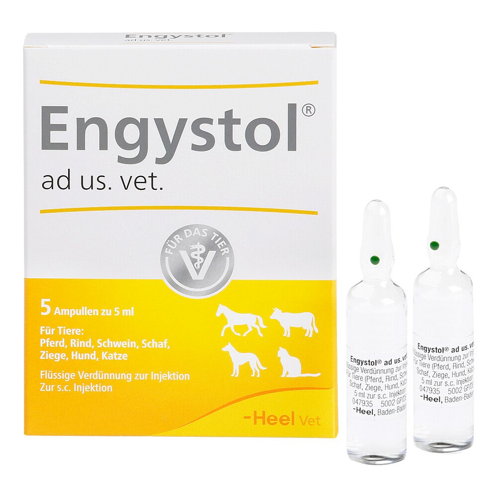 Das Produktfoto zeigt Engystol Ad Us.Vet.Ampullen (5 stk) PZN 02585051