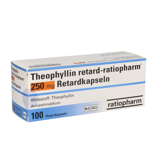 Das Produktfoto zeigt Theophyllin Retard-Ratiopharm 250 Mg Retardkapseln (100 stk) PZN 02588492