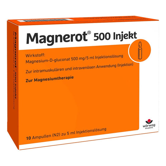Das Produktfoto zeigt Magnerot 500 Injekt Ampullen (10X5 ml) PZN 02606899